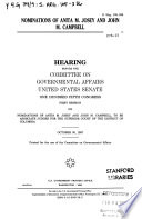 Nominations of Anita M. Josey and John M. Campbell : hearing before the Committee on Governmental Affairs, United States Senate, One Hundred Fifth Congress, first session, on nominations of Anita M. Josey and John M. Campbell, to be asosciate [i.e. associate] judges for the Superior Court of the District of Columbia, October 30, 1997