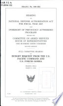 Hearing on National Defense Authorization Act for Fiscal Year 2007 and oversight of previously authorized programs before the Committee on Armed Services, House of Representatives, One Hundred Ninth Congress, second session, full committee hearing on budget request from the U.S. Pacific Command and U. S. Forces Korea, hearing held, March 9, 2006